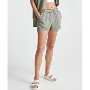 NWT Quince vintage wash tencel Green High Waist Shorts Relaxed Fit